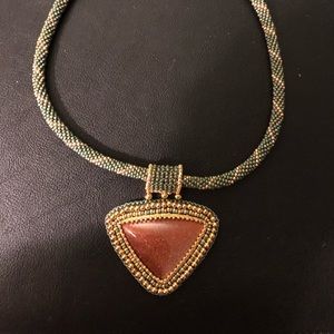 Handmade bead necklace with semi precious stone